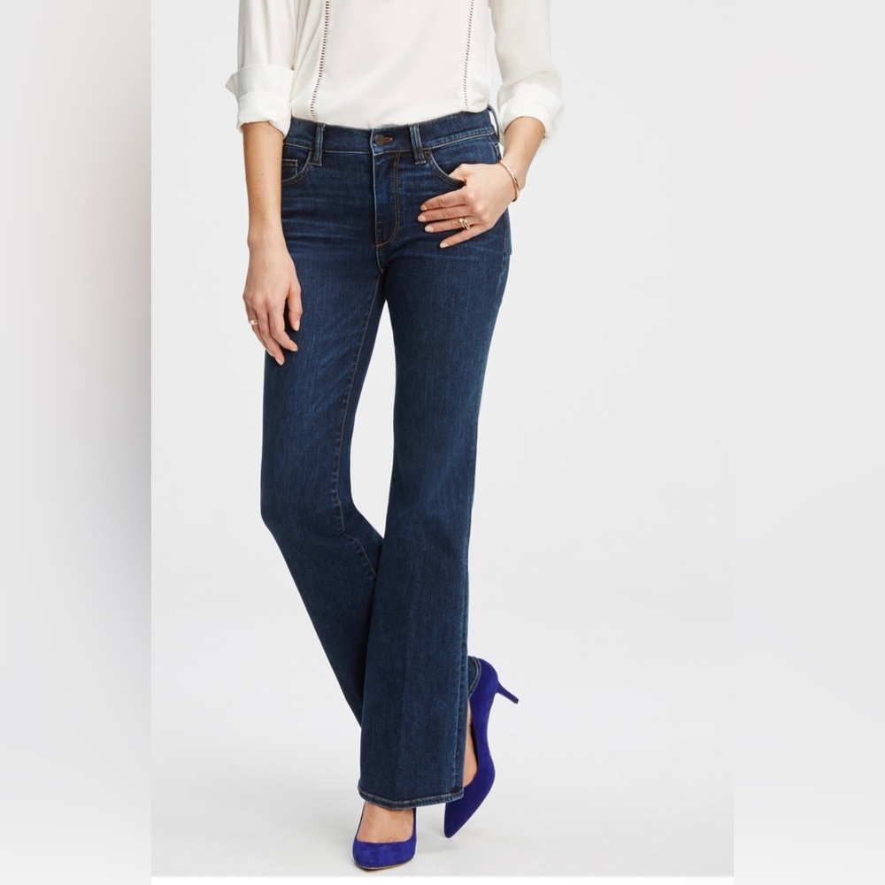 Ann Taylor Loft Dark Blue Curvy Flare Wide Leg Jeans Size 14 NWOT